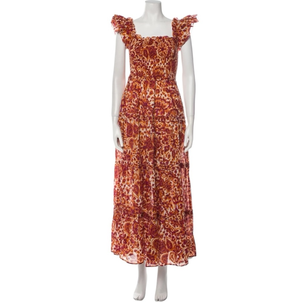 House of Harlow 1960 Zoey Smocked Tiered Maxi Dress size Small Orange Sleeveless